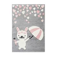 Kindeteppich Hase mit Schirm Grau/Rosa Clermont 80x150 cm - Rosa/Grau, Trend, Kunststoff (80/150cm) - Kayoom
