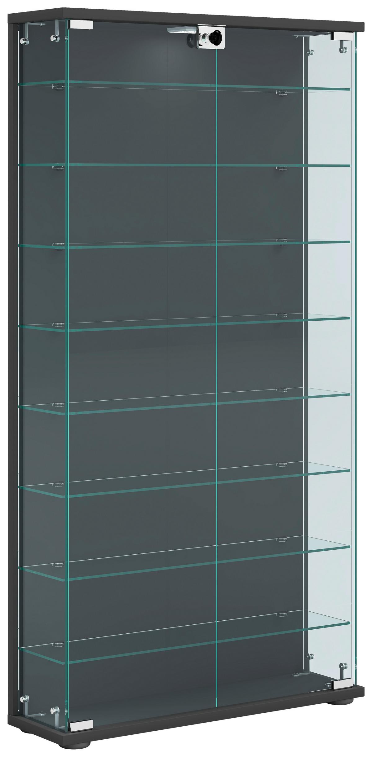 Vitrine Stelas Anthrazit B: 59 cm - Transparent/Anthrazit, Design, Glas/Holzwerkstoff (59/114/17cm) - MID.YOU