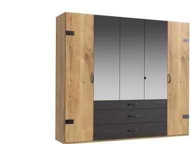 Šatní skříň DETROIT šířka 250cm - barvy dubu/barvy grafitu, Basics, kov/kompozitní dřevo (250/216/58cm) - MID.YOU