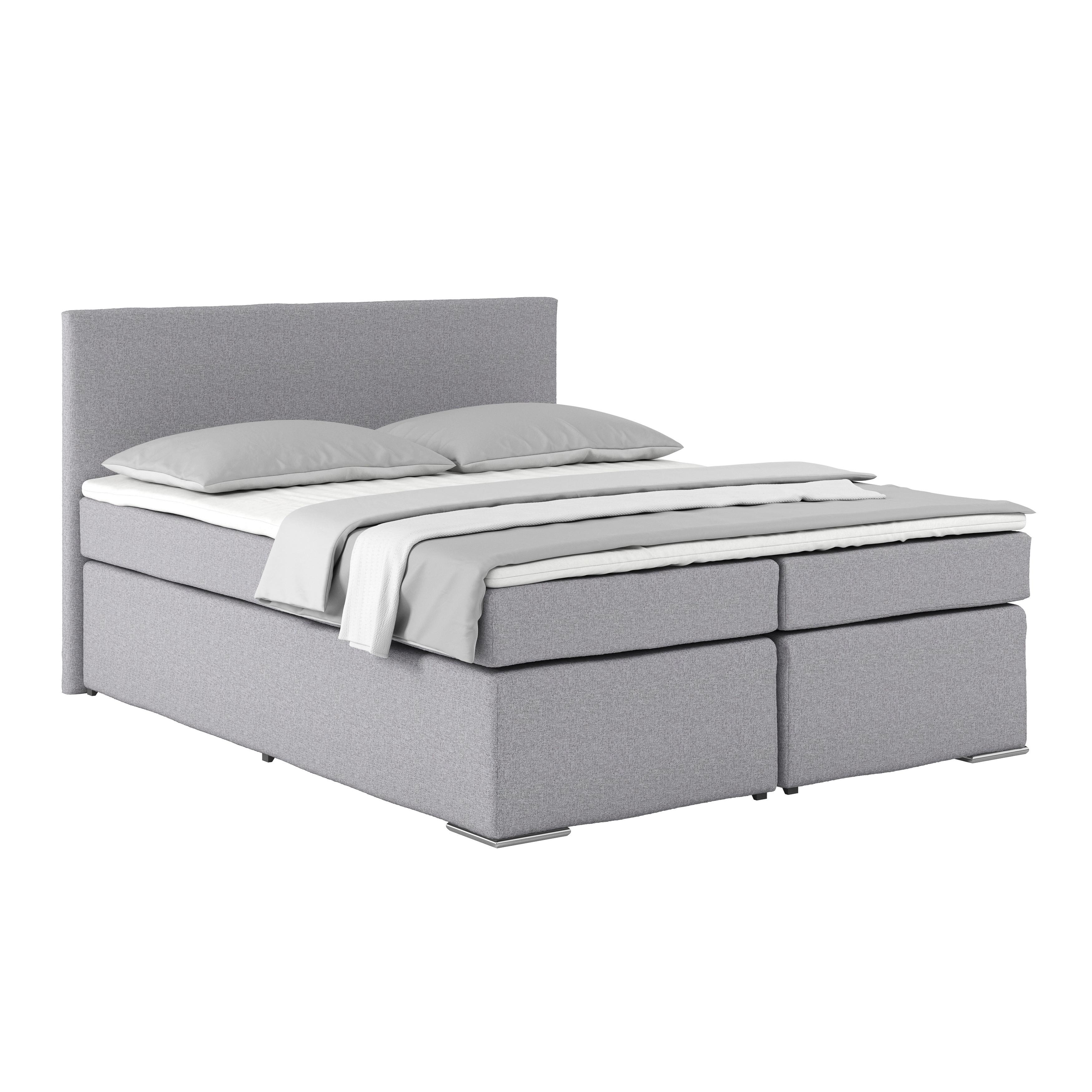 Postel Boxspring NERO PL: 160/200 cm, šedá - světle šedá/barvy chromu, Konvenční, kov/textil (160/200cm)