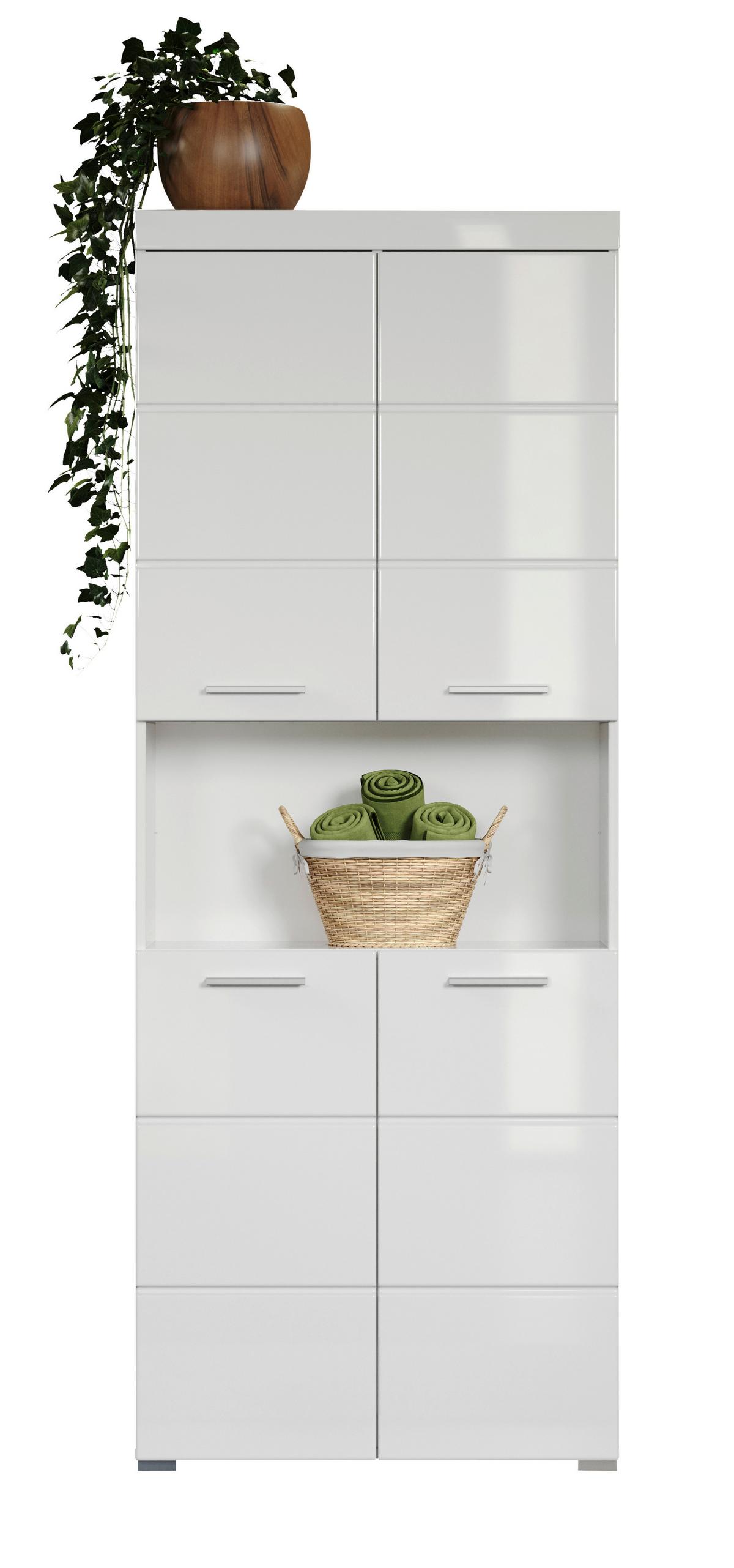 Hochschrank Amanda B: 73 Cm Weiß - Silberfarben/Weiß, MODERN, Holzwerkstoff (73/190/31cm) - MID.YOU