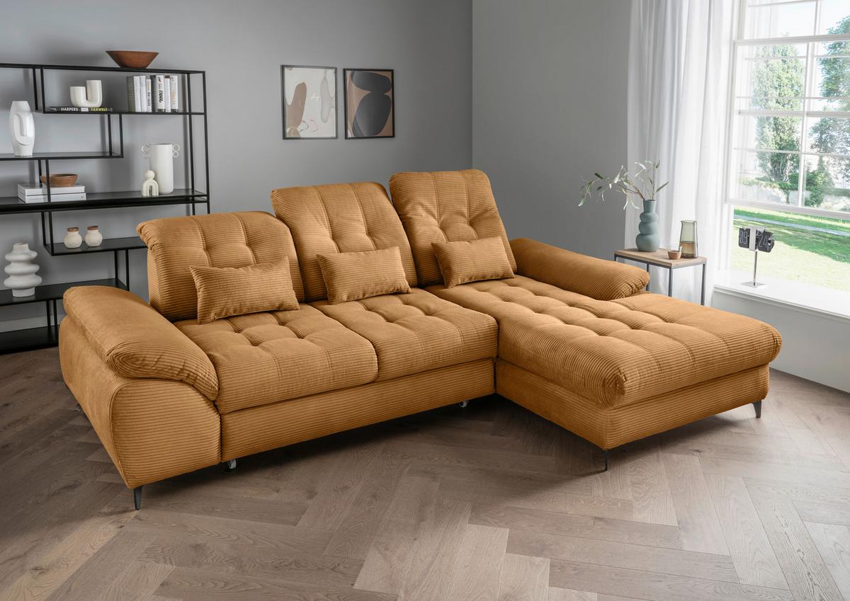 Eckschlafsofa Delphino Goldfarben S: 273x189 cm - Goldfarben/Schwarz, MODERN, Textil (273/189cm) - Livetastic