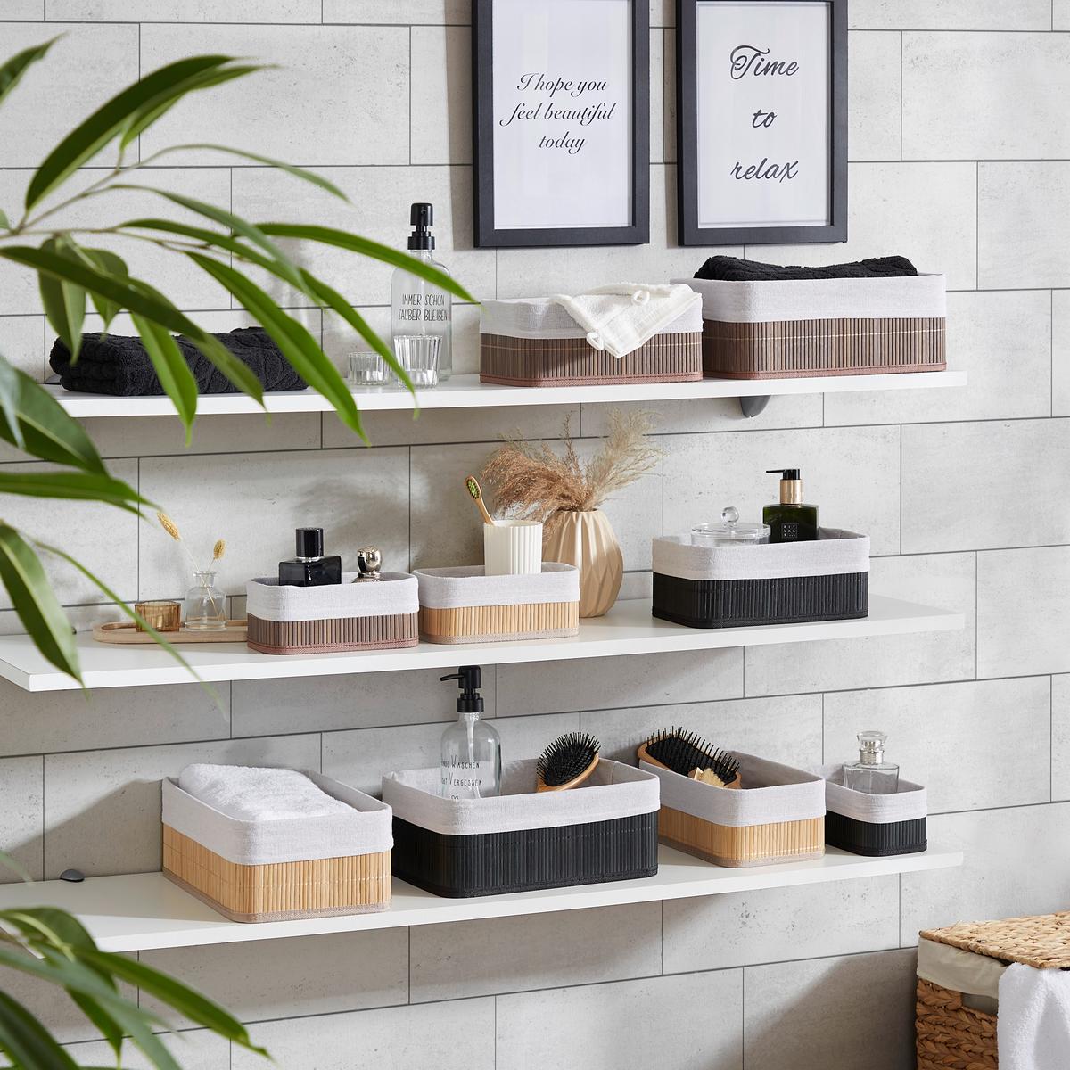 Aufbewahrungsbox Ursula 3er-Set Textil - Naturfarben/Weiß, Basics, Karton/Naturmaterialien - Luca Bessoni