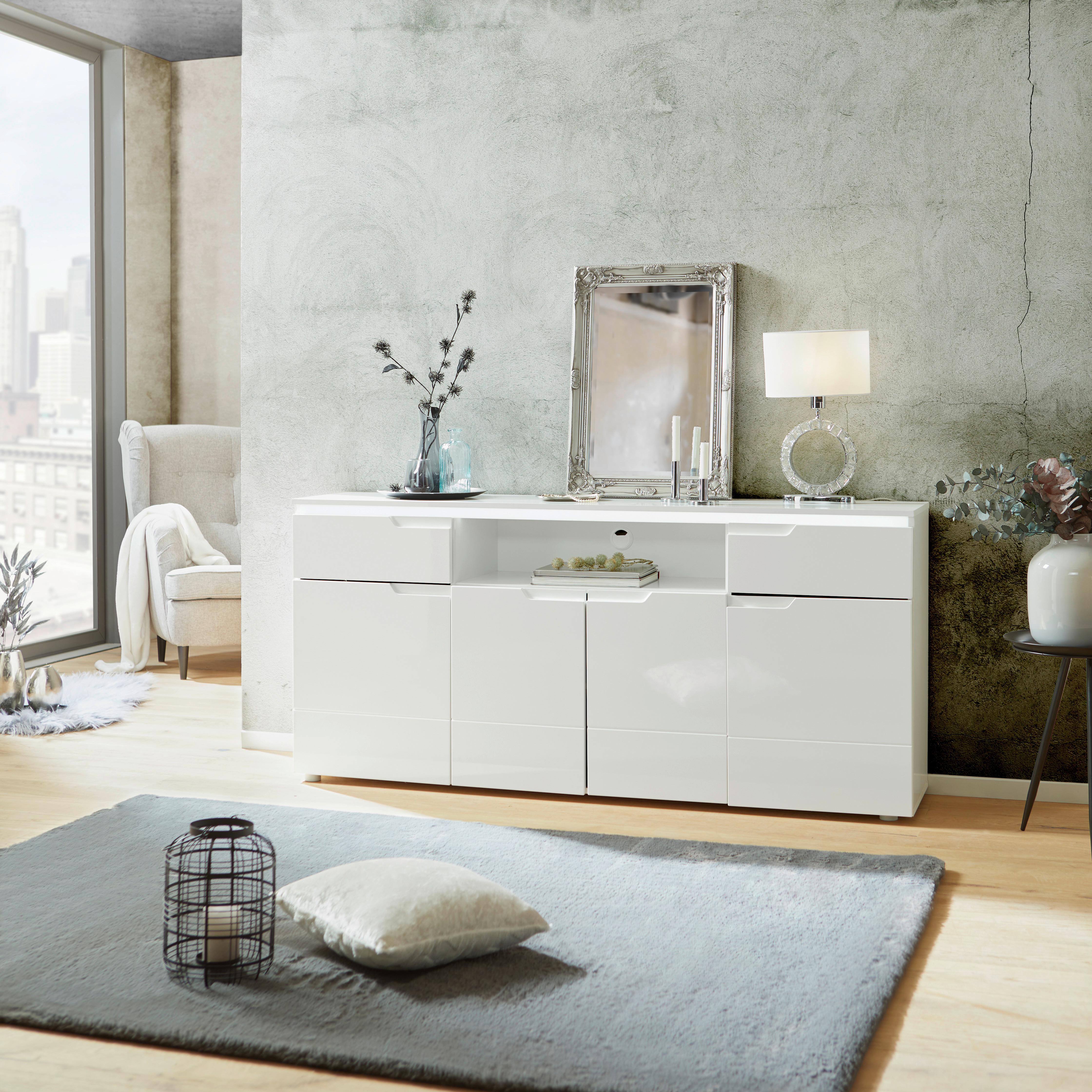 Kommode 180 cm Hilton, Weiß Hilton - Weiß Hochglanz/Weiß, MODERN, Holzwerkstoff (180/83,6/40cm)