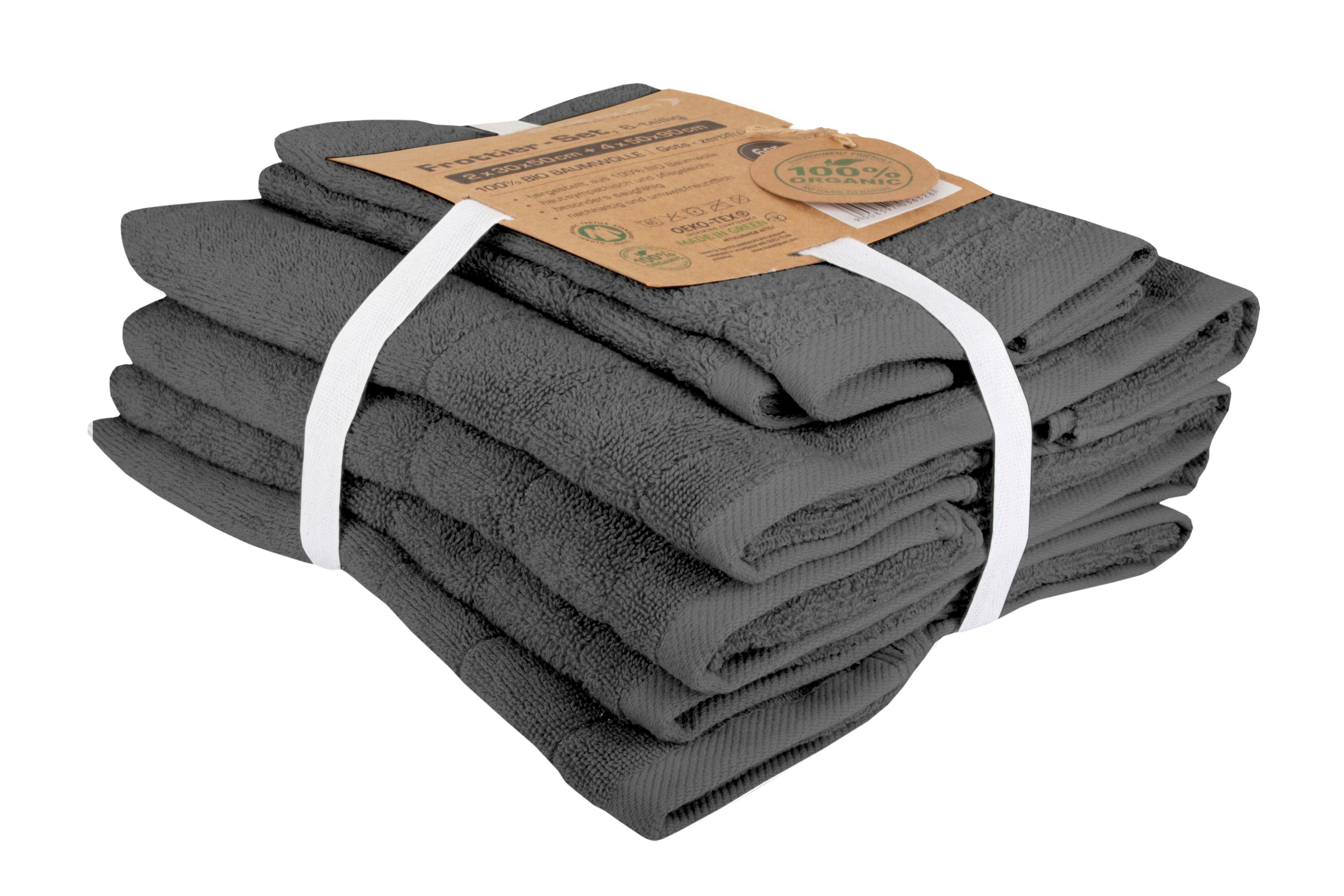 Sada Ručníků Caithana Bio Bavlna, Antracitová ,6 Ks - antracitová, Moderní, textil (2x30x50/4x50x90cm)