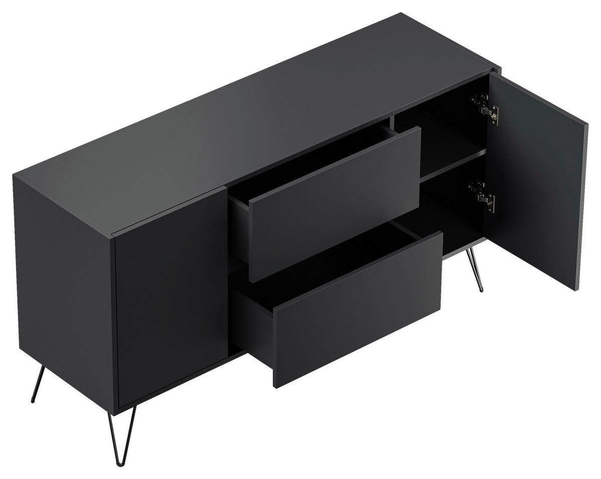 Sideboard Posseik Industrial Graphitfarben B: 139 cm - Graphitfarben/Schwarz, Design, Holzwerkstoff (139/75,8/42cm) - MID.YOU