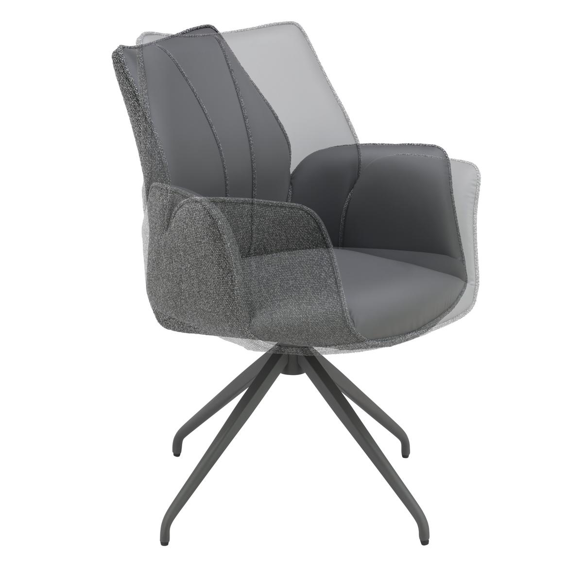 Armlehnstuhl Darcy Lederlook Grau 360° Drebhbar - Schwarz/Grau, KONVENTIONELL, Textil/Metall (61/82,5/61cm) - Livetastic