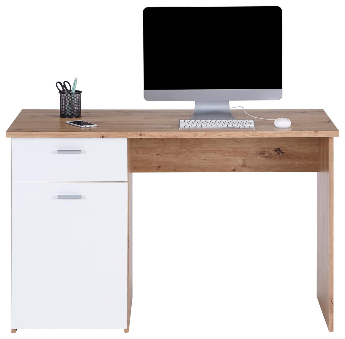 Íróasztal Simon - Artisan tölgy/fehér, Modern, faalapú anyag (120/75,5/60cm)