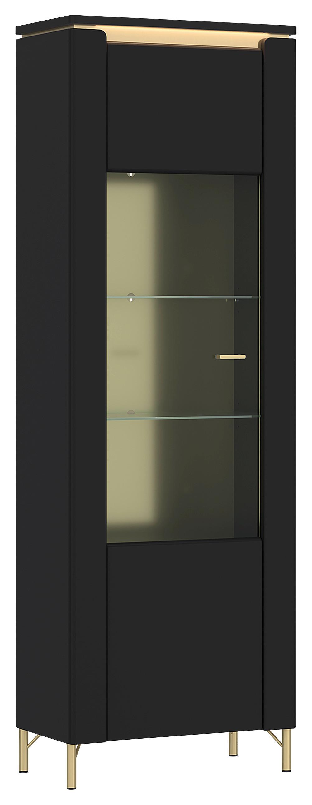 Vitrine Norica Schwarz/goldfarben B: 65,5 Cm - Goldfarben/Schwarz, Trend, Glas/Holzwerkstoff (65,5/201,2/40cm)
