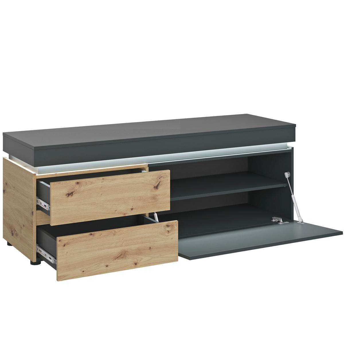 Tv-element Luci Grau Eiche Artisan/grau B: 150,4 Cm - Schwarz/Eiche Artisan, Trend, Holzwerkstoff (150,4/56,7/48cm) - MID.YOU