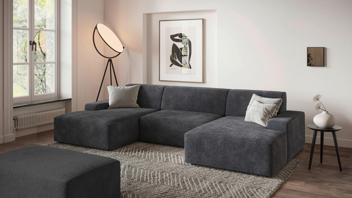 Hocker Wien, Dunkelgrau B: 112 cm - Dunkelgrau/Schwarz, MODERN, Textil (112/44/66cm) - Trendmanufaktur