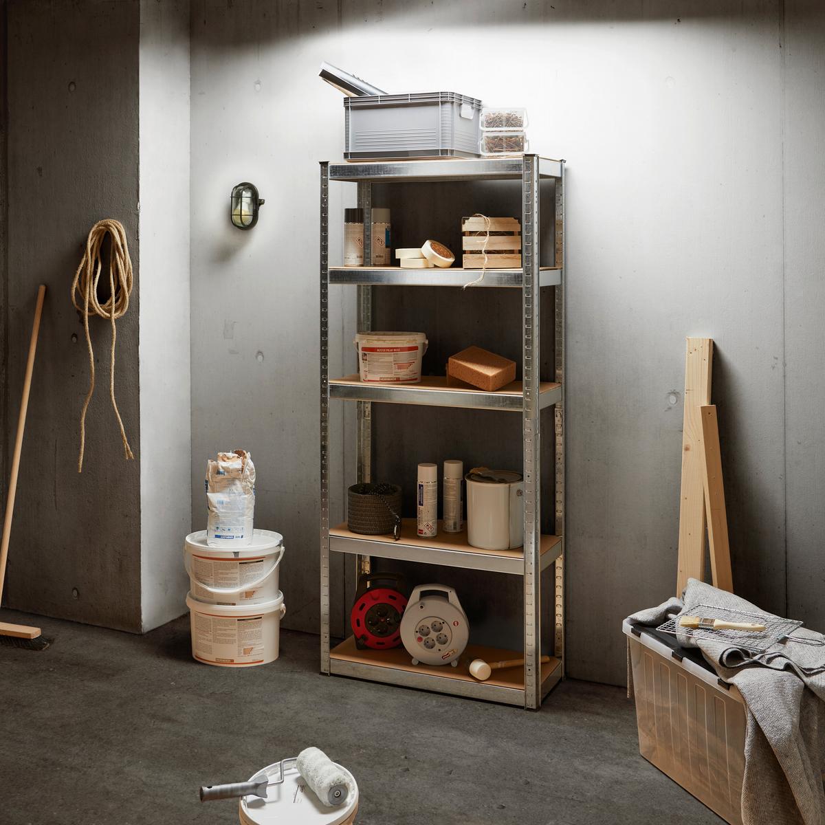 Schwerlastregal Stahl 75x172x30 cm Max. 375kg/Boden - Silberfarben/Naturfarben, Basics, Holzwerkstoff/Kunststoff (75/172/30cm) - Homezone