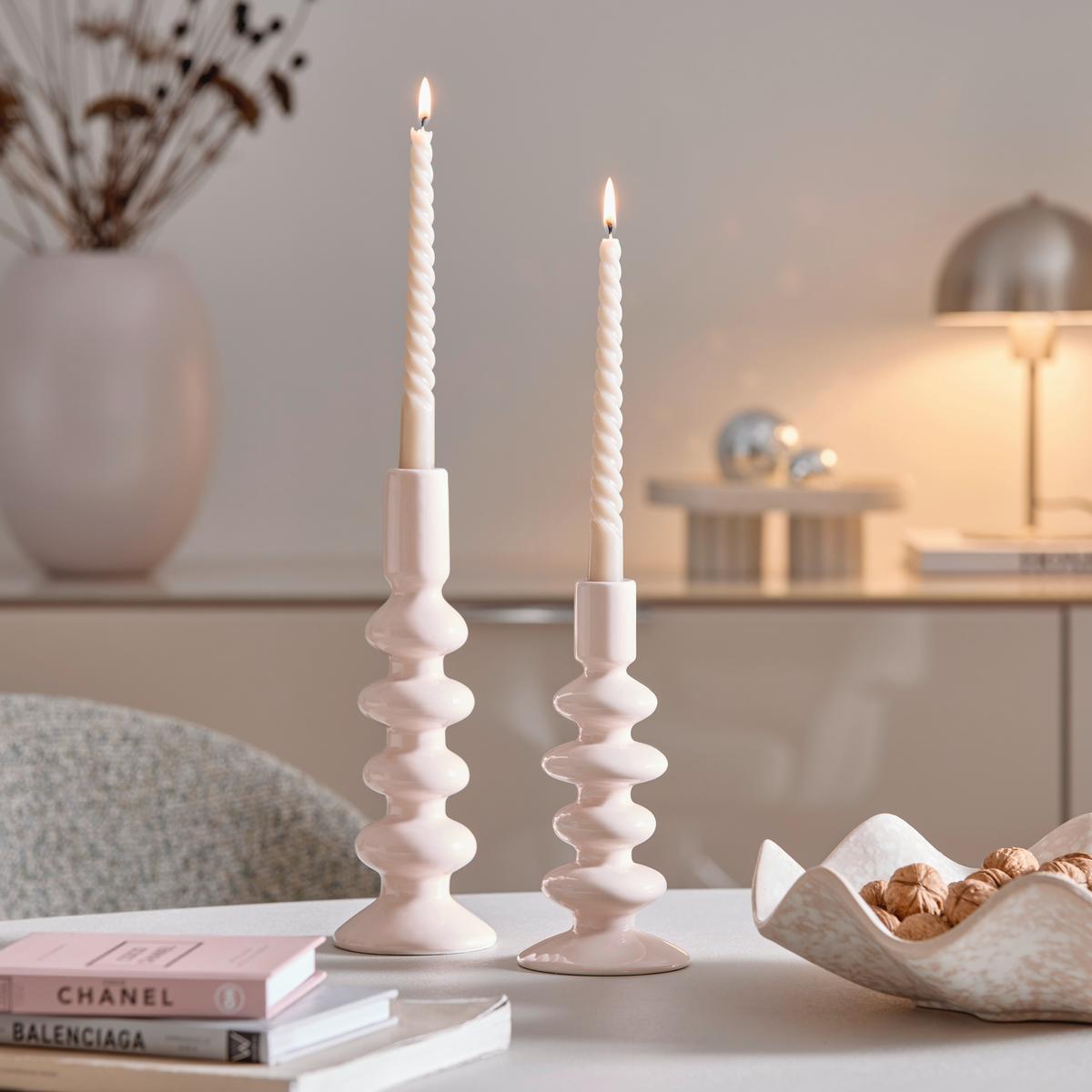 Svietnik na dlhé sviečky LUNA I - svetloružová, Design, keramika (7/20cm) - Mömax
