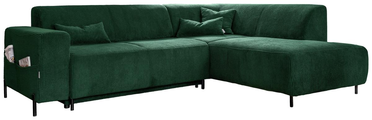 Rohová sedačka CÉLINE, pravá, tmavozelený menčester - čierna/tmavozelená, kov/textil (250/192cm) - MID.YOU