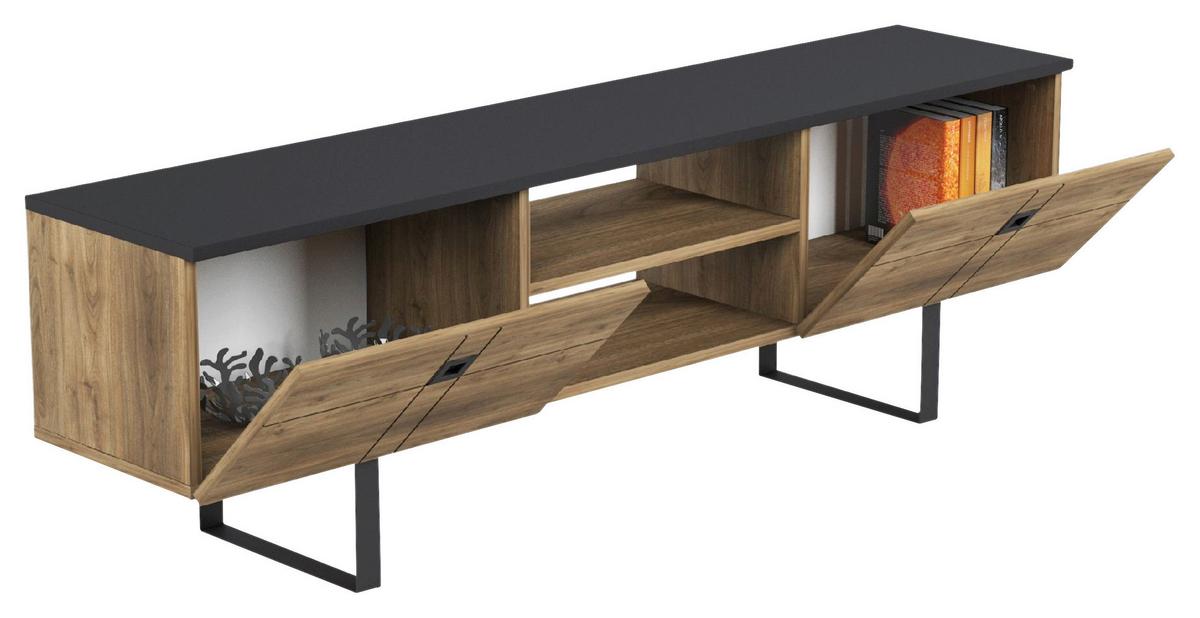 Lowboard Zeus TV-Schrank - Walnussfarben/Schwarz, Design, Holzwerkstoff (160/50/35cm) - Livetastic