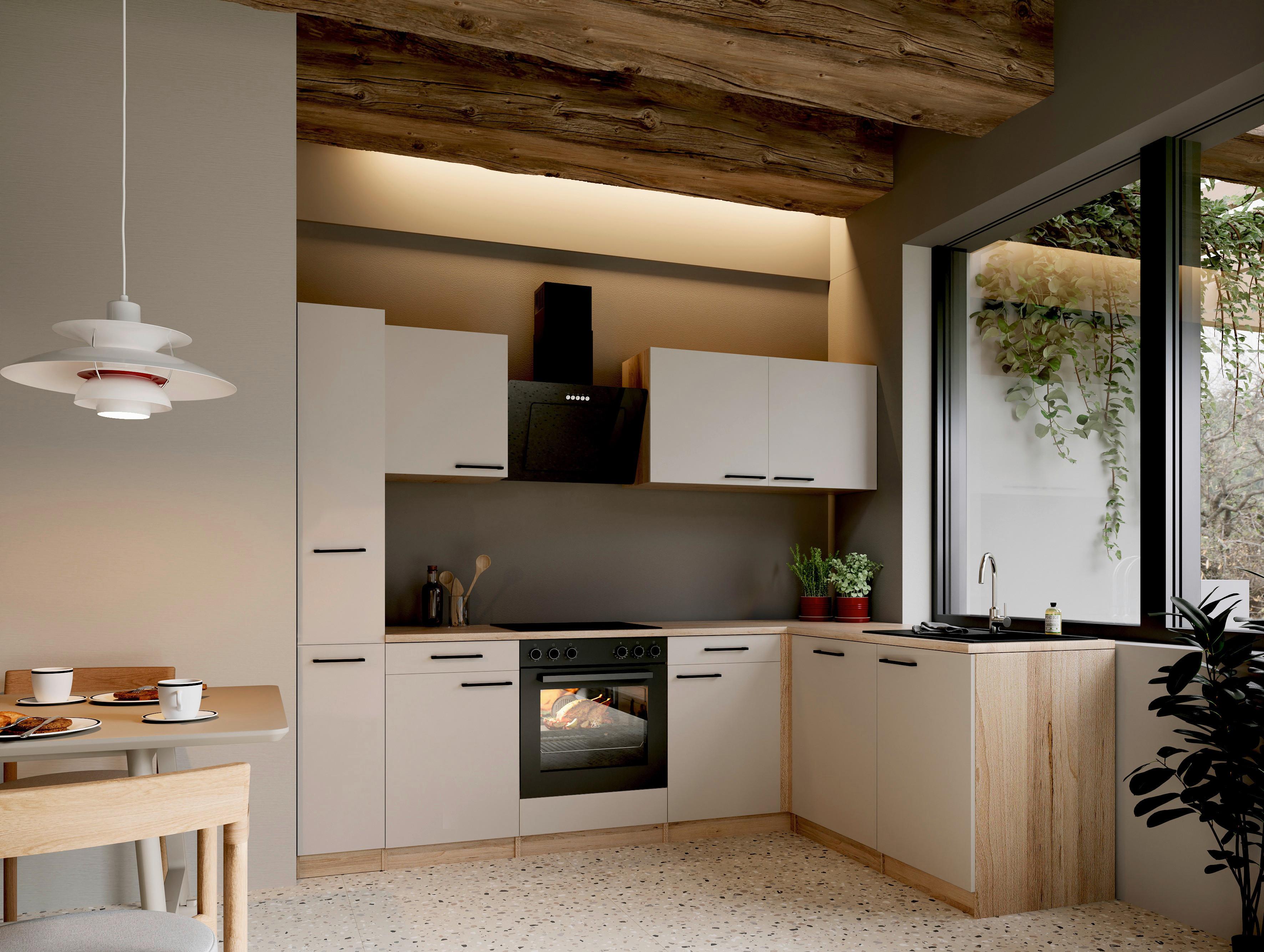 ECKKÜCHE Merle, Kaschmir S: 250x172cm - Kaschmir/Eichefarben, Trend, Holzwerkstoff (250/172cm) - Respekta