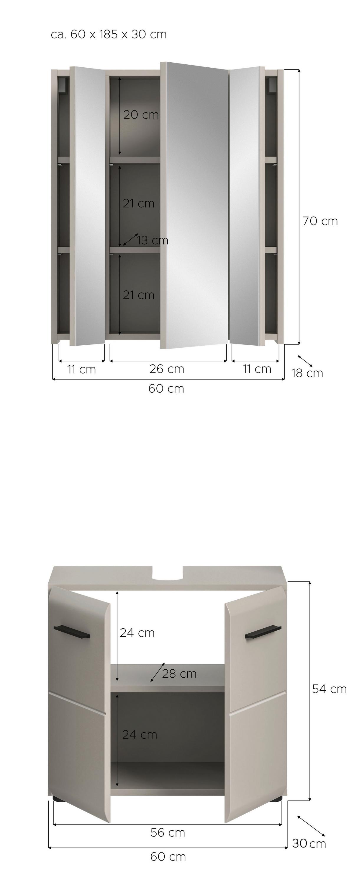 Badezimmer Ice Kaschmir B: 60cm - Kaschmir/Schwarz, Trend, Glas/Holzwerkstoff (60cm) - MID.YOU