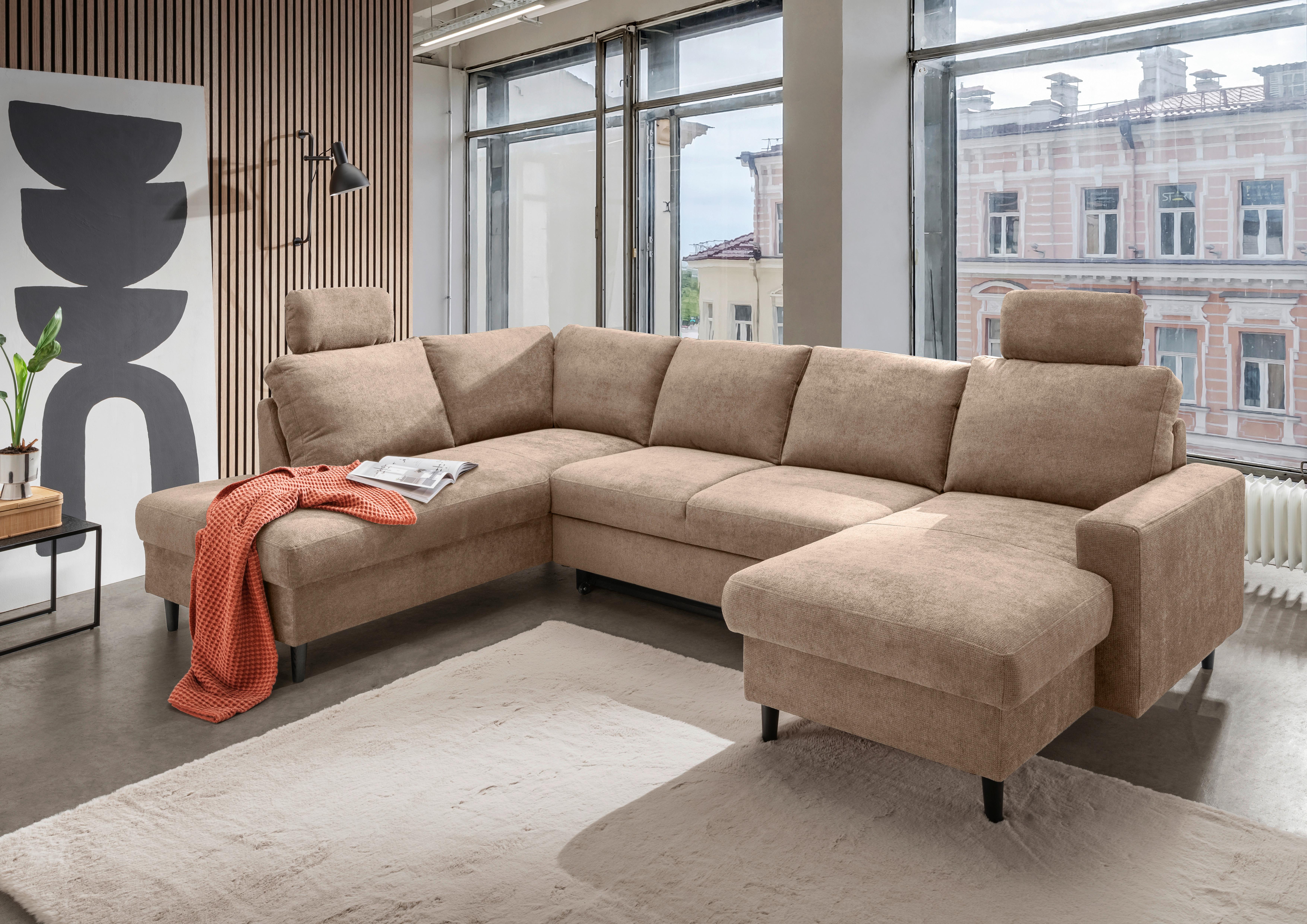 Wohnlandschaft Passione Hellbraun U: 200x305x153 cm - Hellbraun/Schwarz, MODERN, Textil (200/305/153cm) - Livetastic