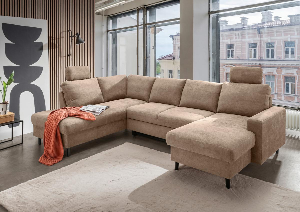 Wohnlandschaft Passione Hellbraun U: 200x305x153 cm - Hellbraun/Schwarz, MODERN, Textil (200/305/153cm) - Livetastic