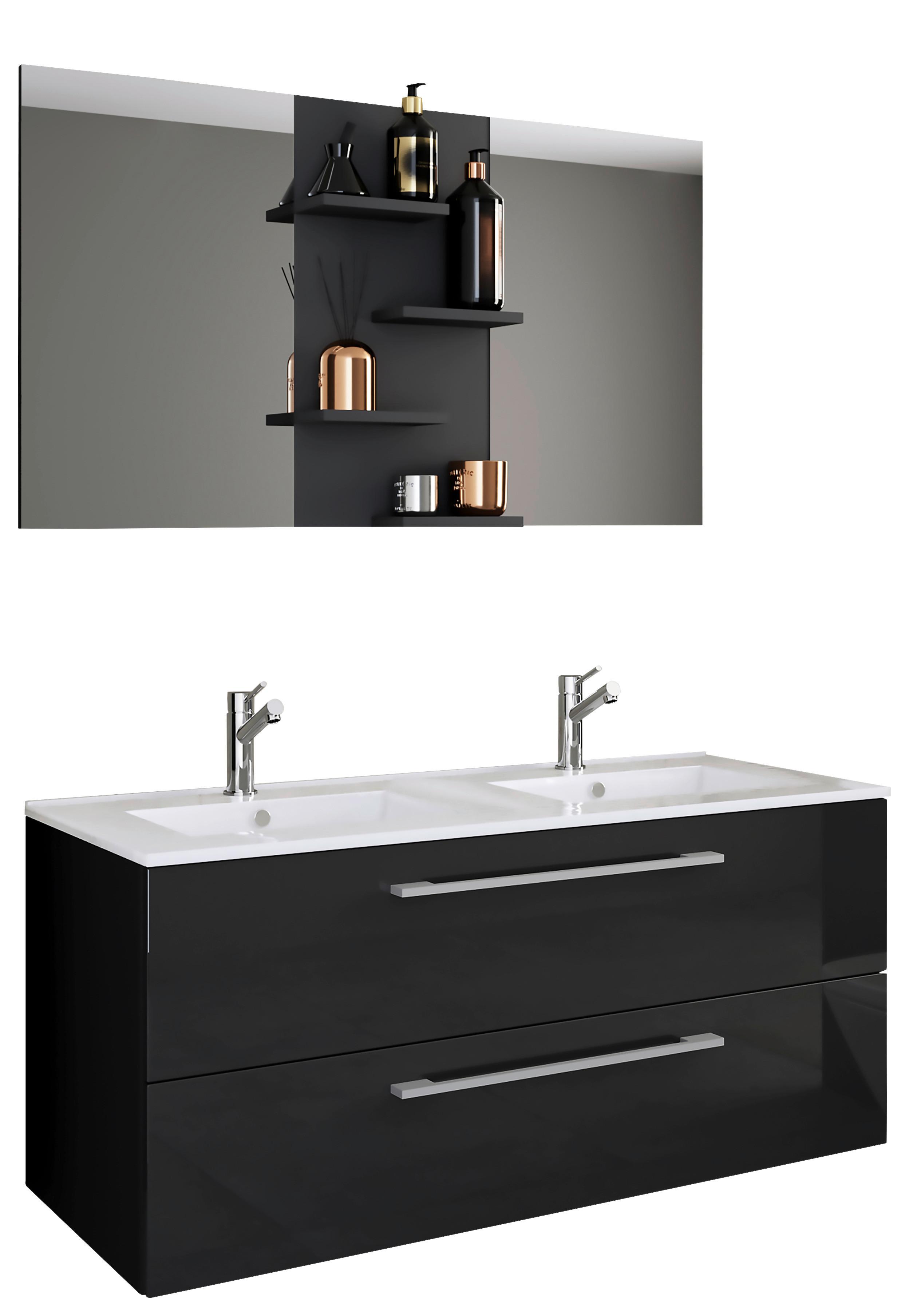 Badmöbel-Set 2-Tlg. Hängend Budasi 112 cm Schwarz - Schwarz/Weiß, MODERN, Keramik/Holzwerkstoff (112cm) - MID.YOU