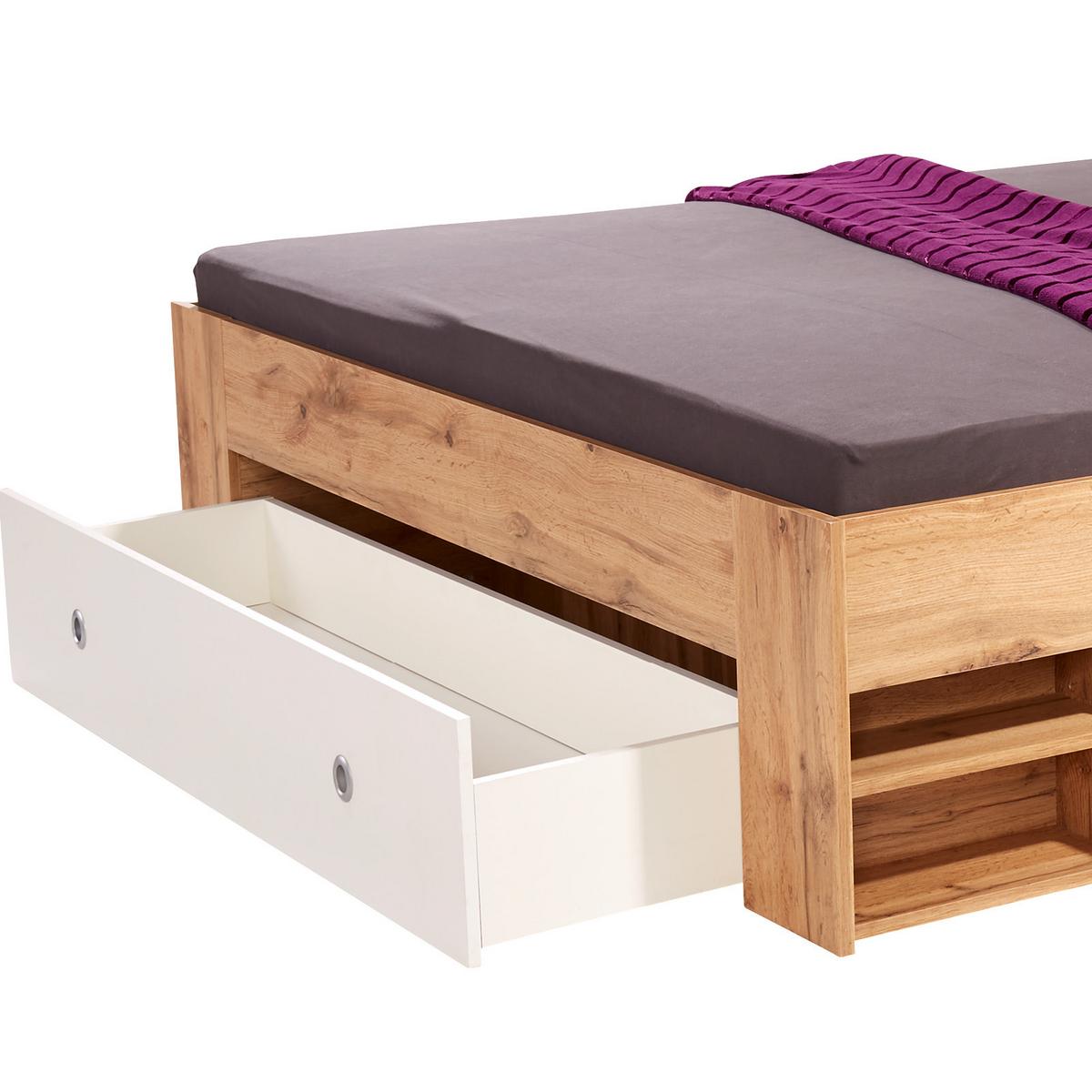 Postel s úložným prostorem Azurro, 180x200 cm - bílá/dub wotan, Moderní, kompozitní dřevo (180/200cm)