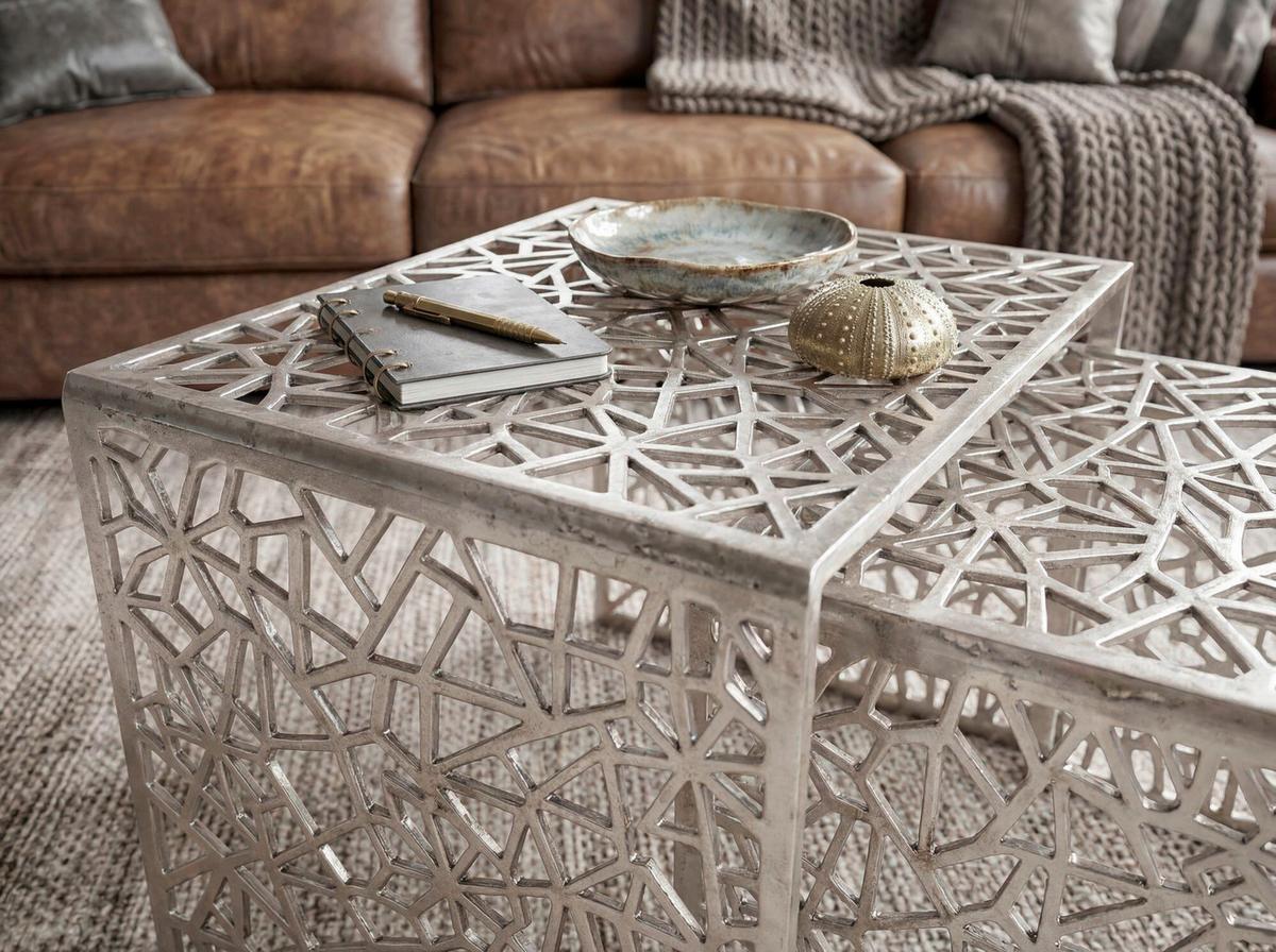 SATZTISCH Silberfarben 2-teilig - Silberfarben, Design, Metall (50/40/40/35/40/35cm) - MID.YOU