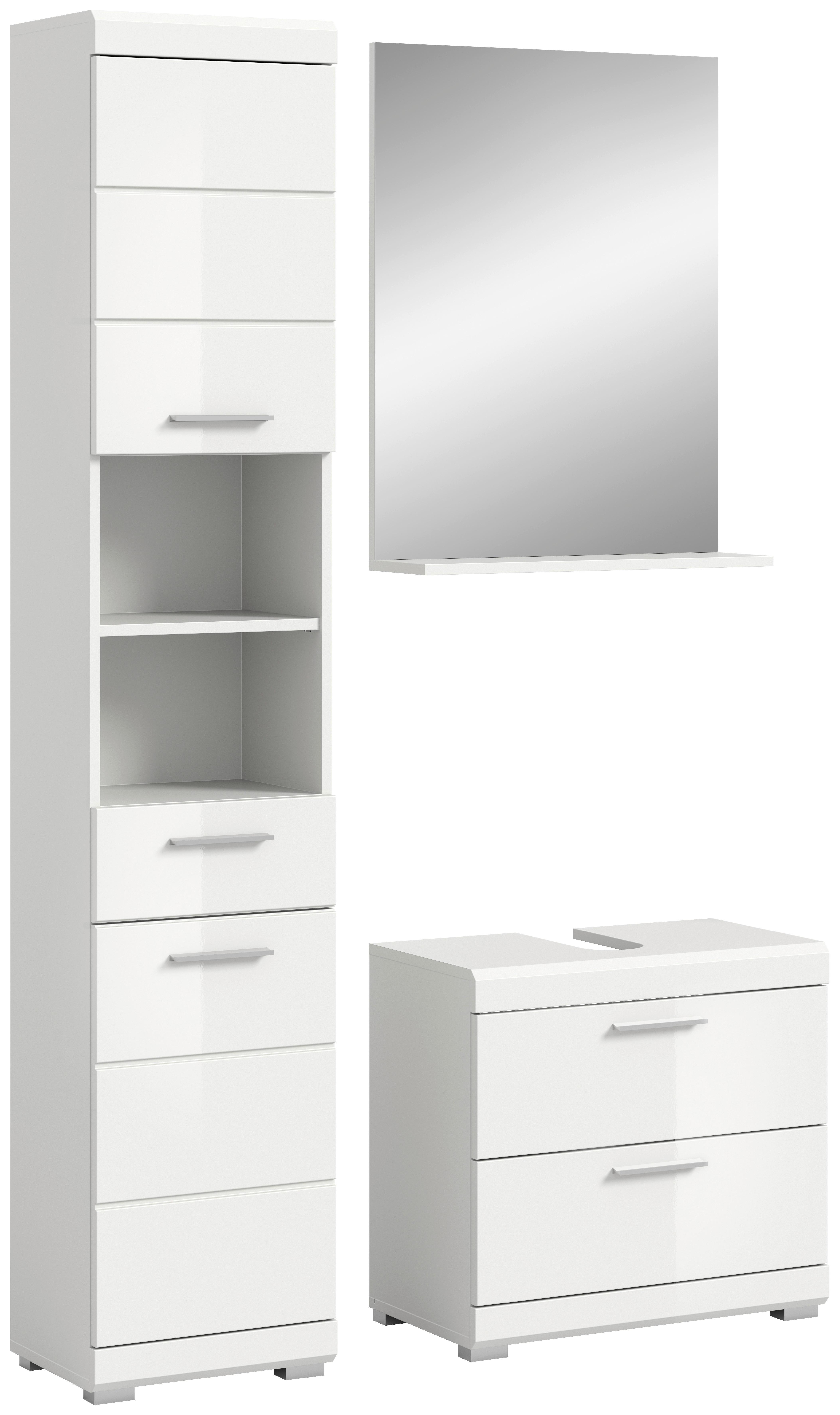 Badezimmer Scout Weiß B: 97 cm - Weiß Hochglanz/Silberfarben, MODERN, Glas/Holzwerkstoff (97cm) - MID.YOU
