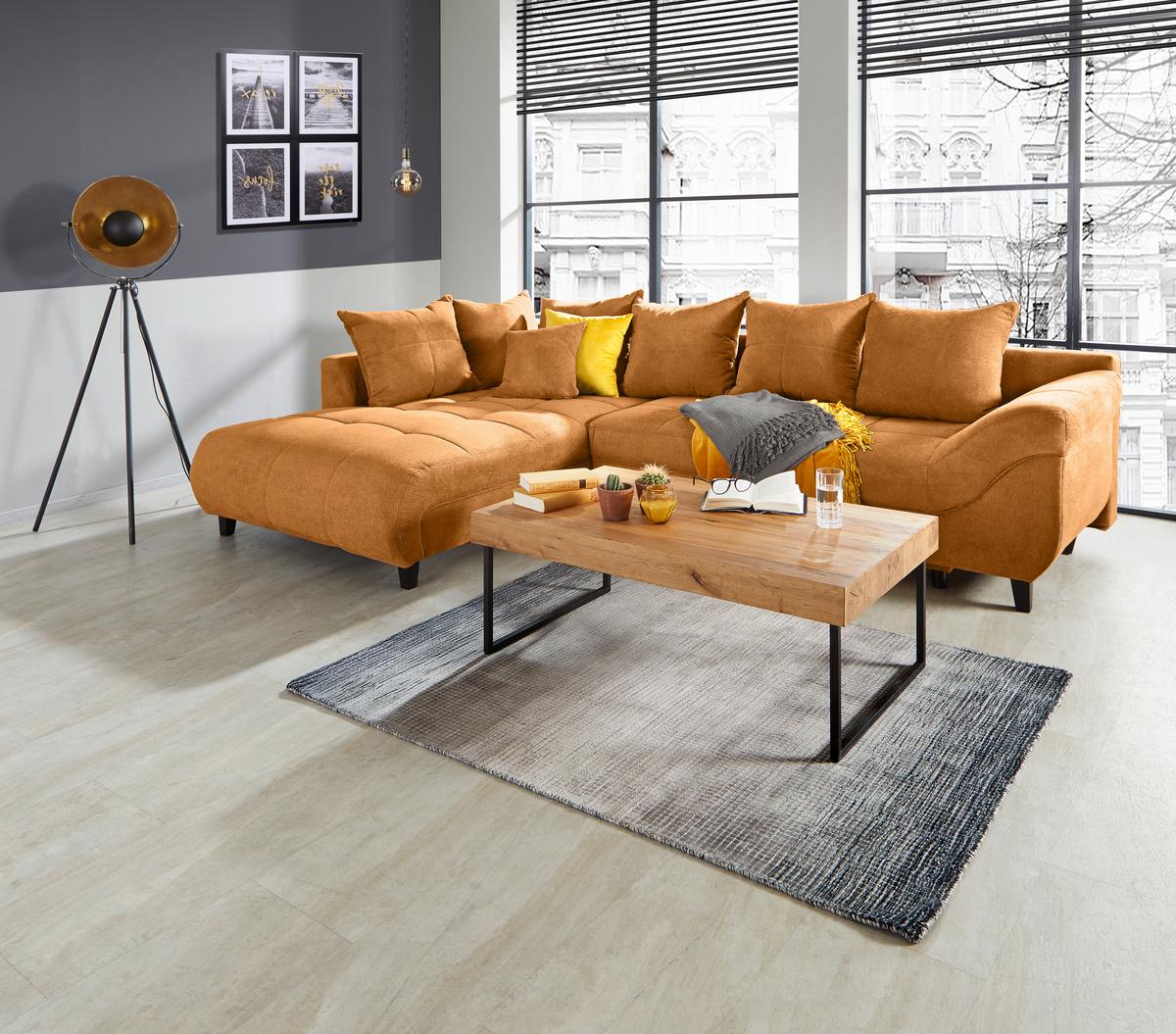 Ecksofa Mendoza - Schwarz/Orange, Design, Textil (197/309cm) - Ondega