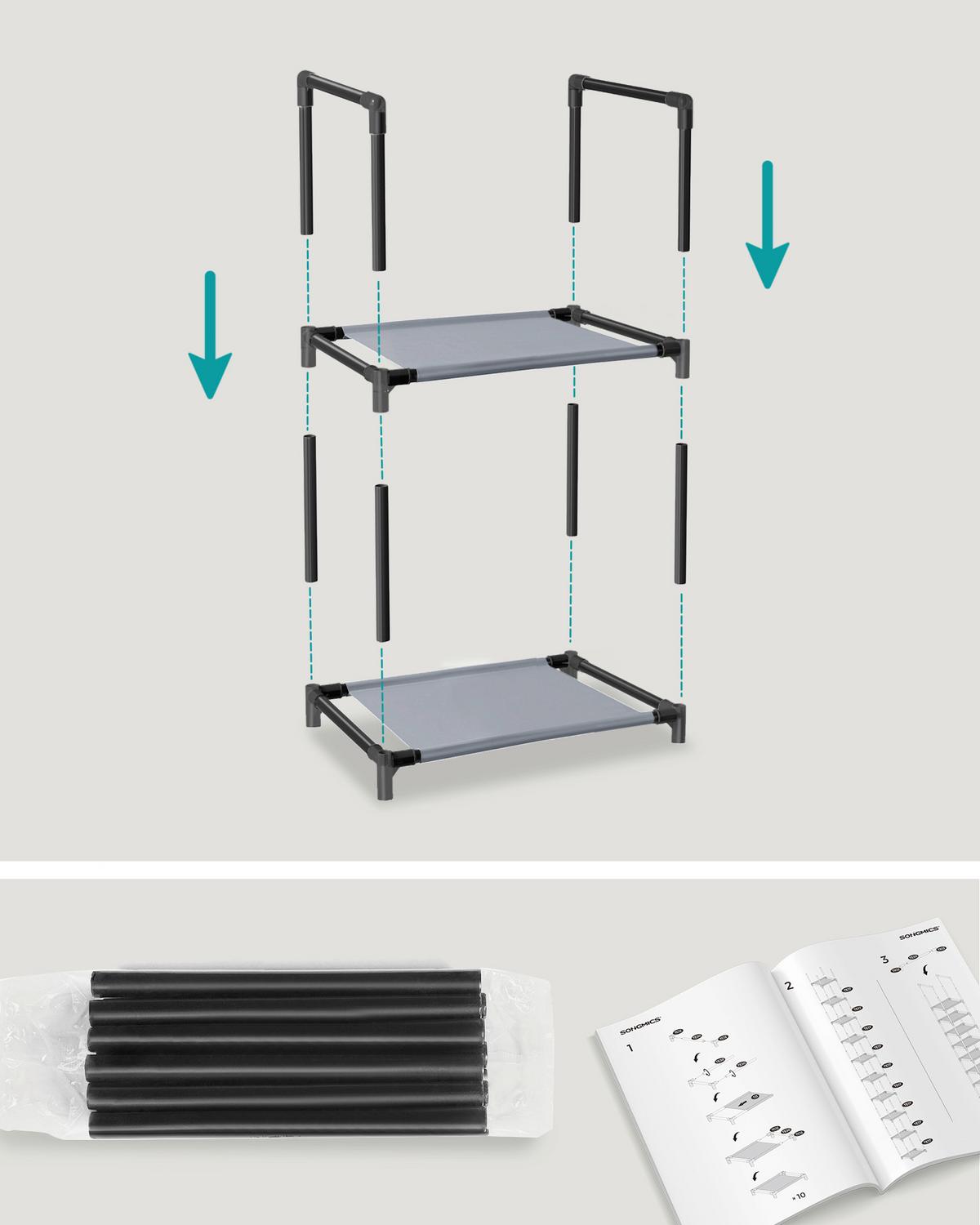 Schuhregal Grau B: 33cm - Grau, Basics, Kunststoff/Textil (33/173/33cm)