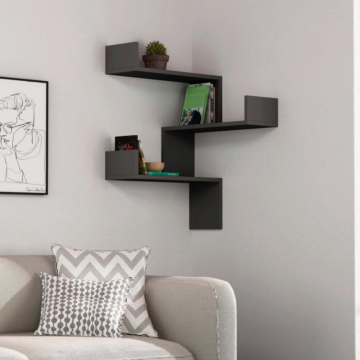 Wandregal Luksa Eckregal - Anthrazit, Design, Holzwerkstoff (60/90/22cm) - Livetastic