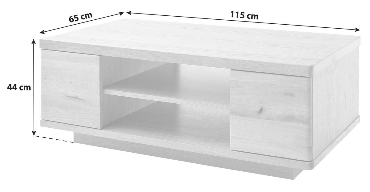 Couchtisch Holz teilmassiv Barcelona Eiche Bianco - Eiche Bianco, Design, Holz/Holzwerkstoff (115/44/65cm) - Livetastic