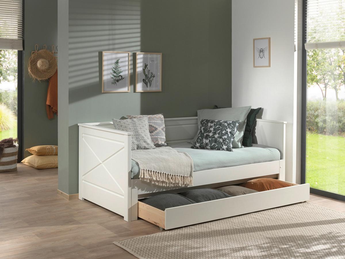 Ausziehbett Pino Weiß 90/180x200cm - Weiß, MODERN, Holz/Holzwerkstoff (90/180/200cm) - Vipack