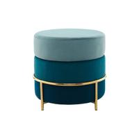 Hocker Pouf Samt Blau H: 46 cm Rund - Blau/Goldfarben, Basics, Holzwerkstoff/Textil (48,5/46/48,5cm) - Kayoom