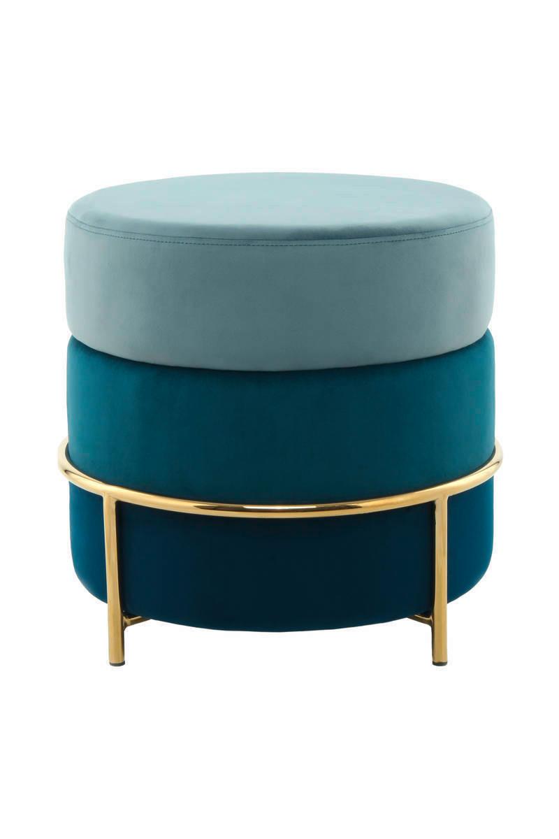 Hocker Pouf Samt Blau H: 46 cm Rund