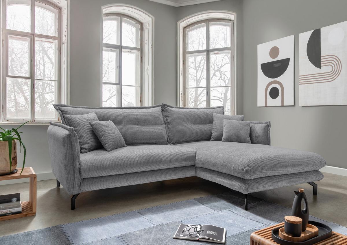 Ecksofa Lava Grau S: 255x180 cm - Schwarz/Grau, Design, Textil (255/180cm) - Livetastic
