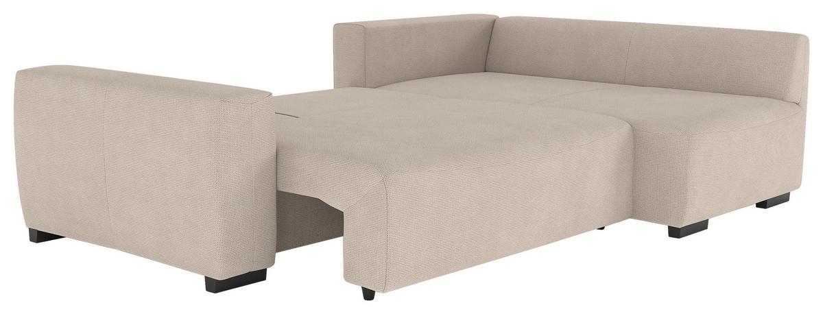 Ecksofa mit Bettfunktion Giro Mikrofaser natur, B: 252cm - Schwarz/Naturfarben, Trend, Textil (252/170cm) - MID.YOU