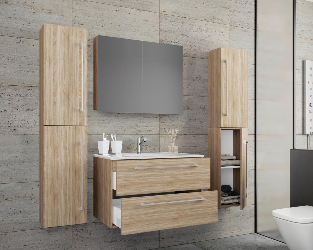 Badezimmer Badinos 5-Teilig Sonoma Eiche B: 126 cm - Weiß/Sonoma Eiche, MODERN, Keramik/Holzwerkstoff (127cm) - MID.YOU