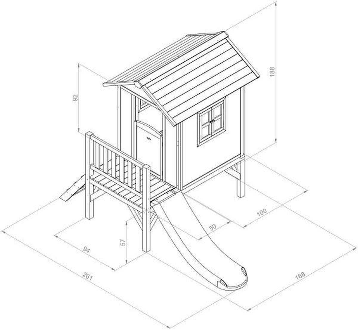 Spielhaus Holz mit Rutsche und Verander Grau Rot Weiß - Rot/Weiß, Basics, Holz (261/189/168cm) - Ambia Garden