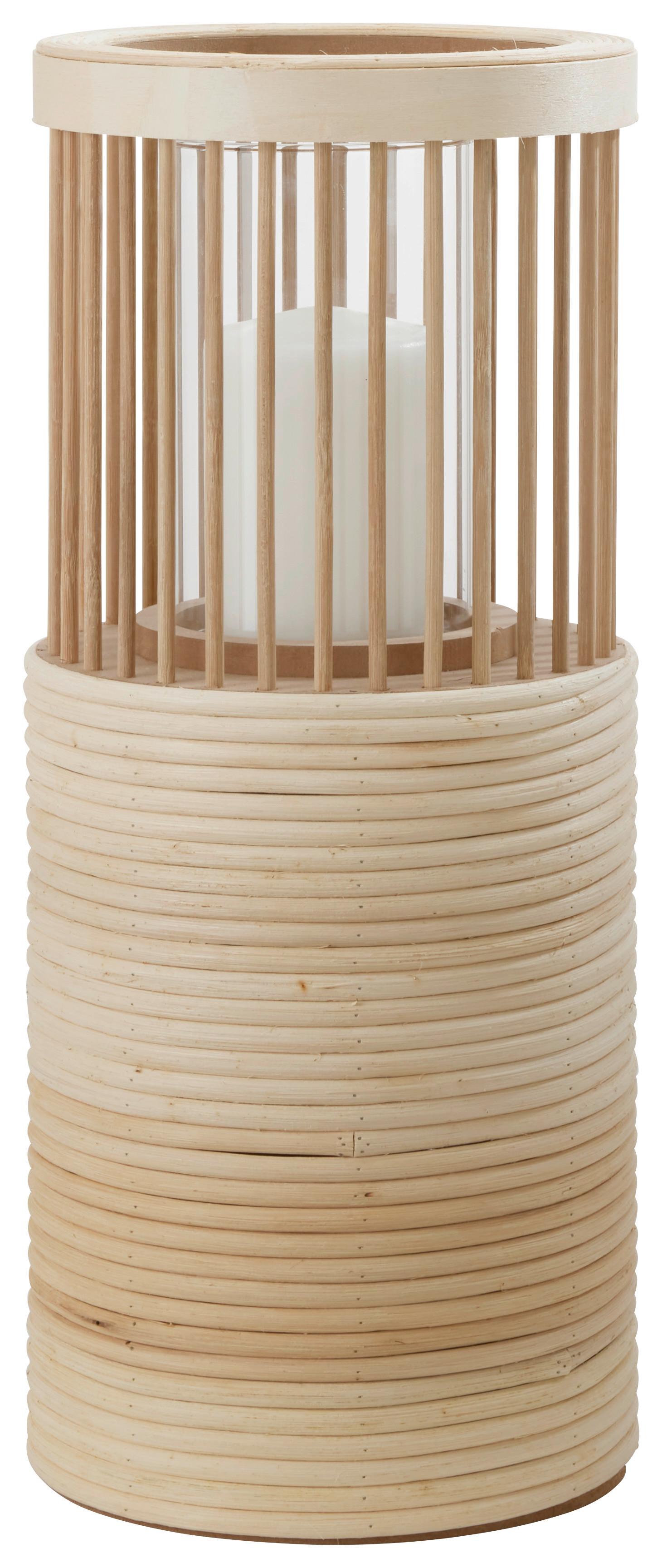 Sklenený Svietnik Bamboo, V: 41,7cm - prírodné farby/priehľadné, drevo/sklo (17,5/41,7cm) - Premium Living