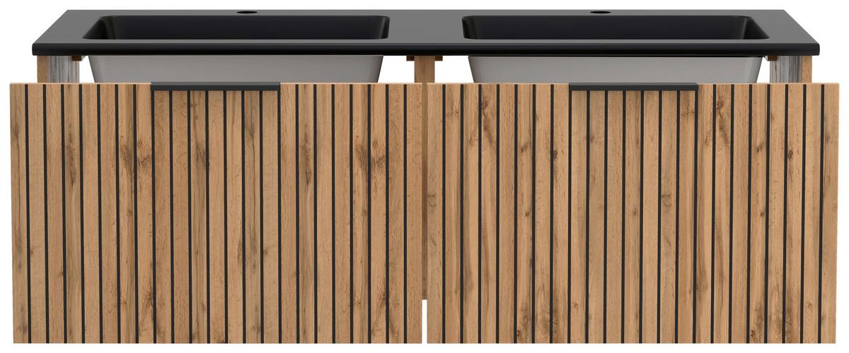 Waschbecken mit Unterschrank Chester B: 120 cm - Eiche Wotan/Schwarz, MODERN, Holzwerkstoff/Stein (120cm) - Held
