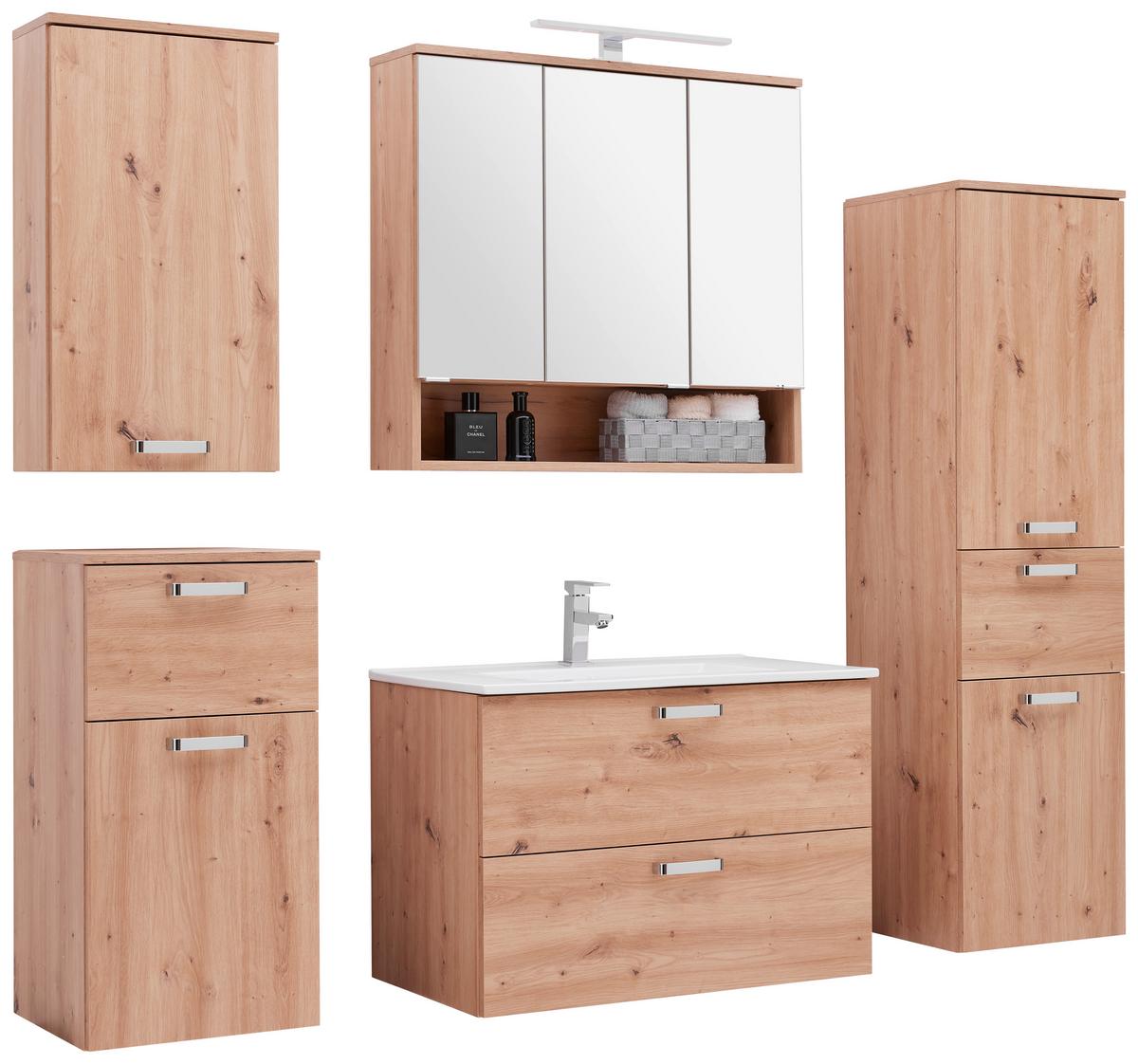 Badezimmer Fresh Eiche Dekor B: 180 Cm - Eiche Artisan/Weiß, KONVENTIONELL, Holzwerkstoff (180/168,5/46,5cm) - Ondega