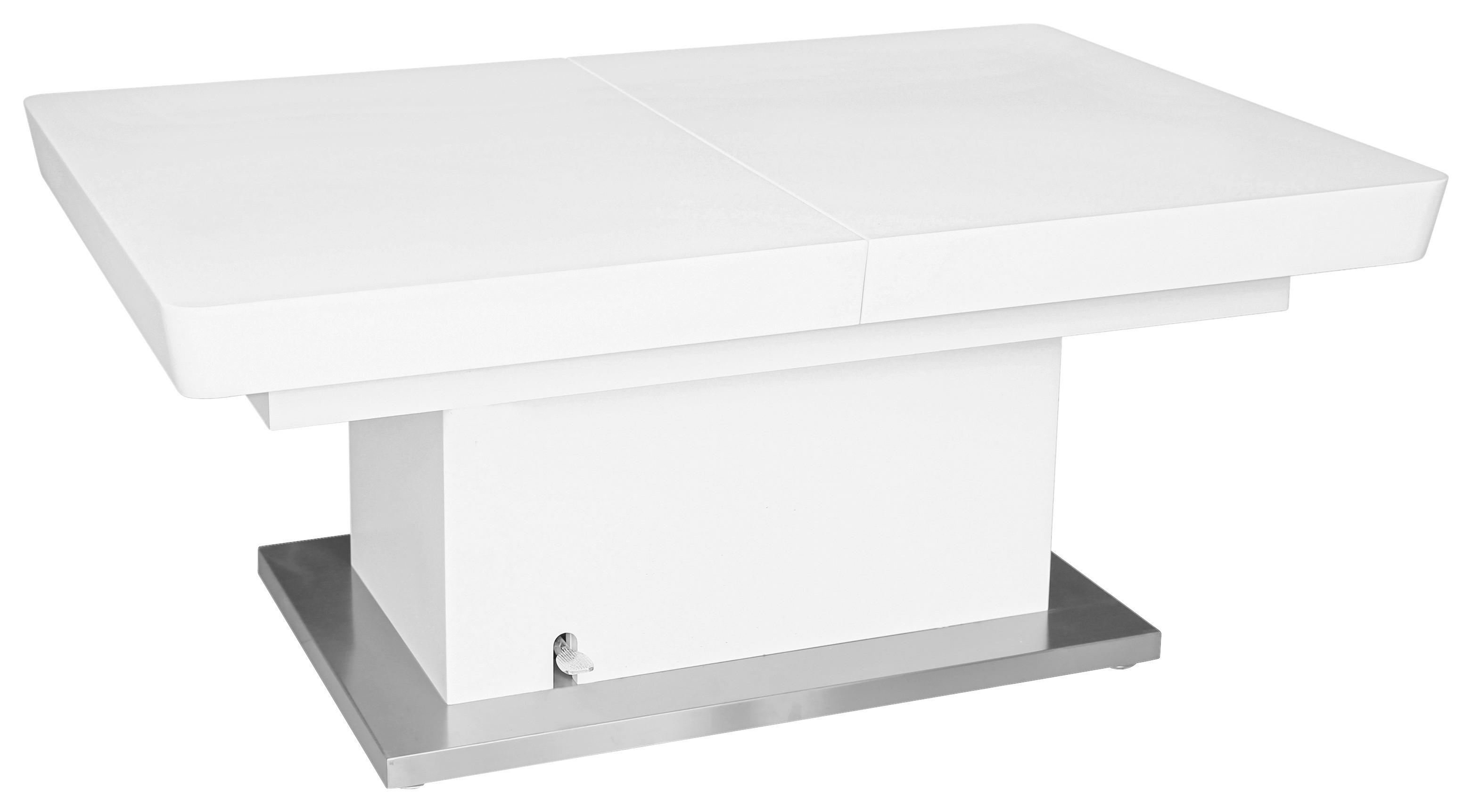 Couchtisch Höhenverstellbar + Ausziehbar Manchester, Weiß - Edelstahlfarben/Weiß, MODERN, Holzwerkstoff/Metall (120-160/50-78/80cm)