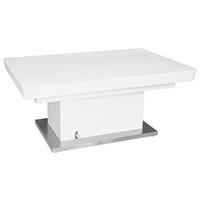 Couchtisch höhenverstellbar + ausziehbar Manchester, Weiß - Edelstahlfarben/Weiß, MODERN, Holzwerkstoff/Metall (120-160/50-78/80cm)