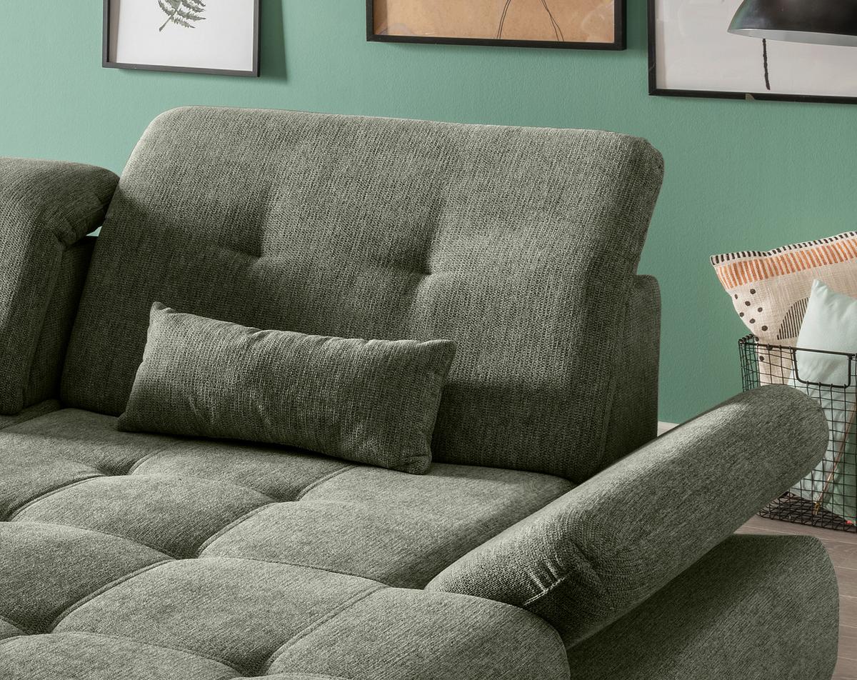 Ecksofa Mit Liegefunktion Dalida Dunkelgrün,s:300x196 Cm - Chromfarben/Dunkelgrün, Design, Textil (300/196cm) - Livetastic