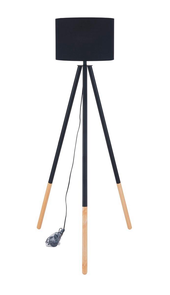 Stehlampe Holz Schwarz/Natur Langer Dreifuß mit Fußschalter - Schwarz/Naturfarben, Basics, Holz/Textil (65/154cm)