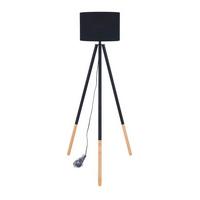 Stehlampe Holz Schwarz/Natur Langer Dreifuß mit Fußschalter - Schwarz/Naturfarben, Basics, Holz/Textil (65/154cm)