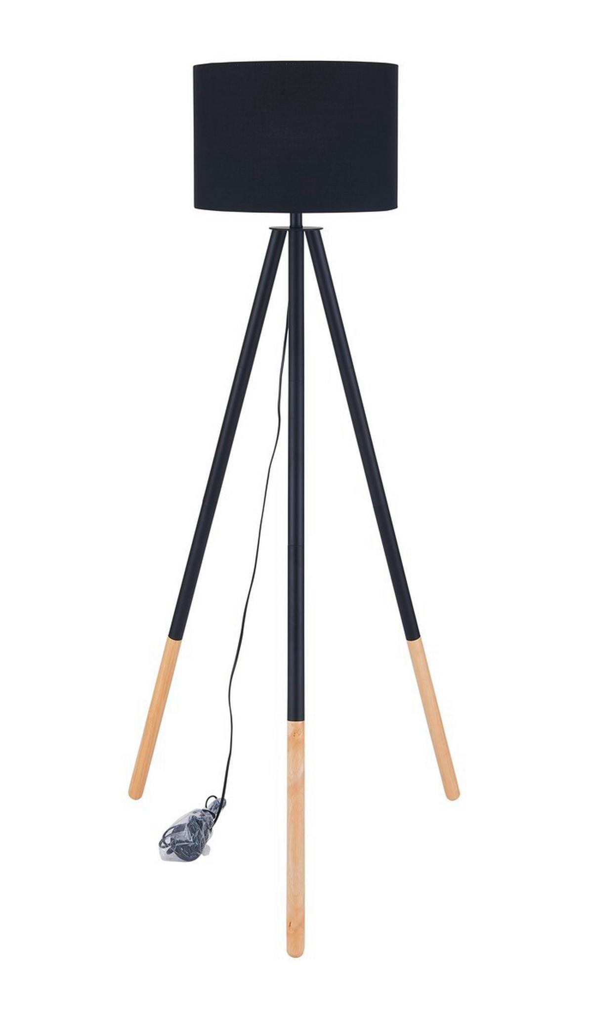 Stehlampe Holz Schwarz/Natur Langer Dreifuß mit Fußschalter - Schwarz/Naturfarben, Basics, Holz/Textil (65/154cm)