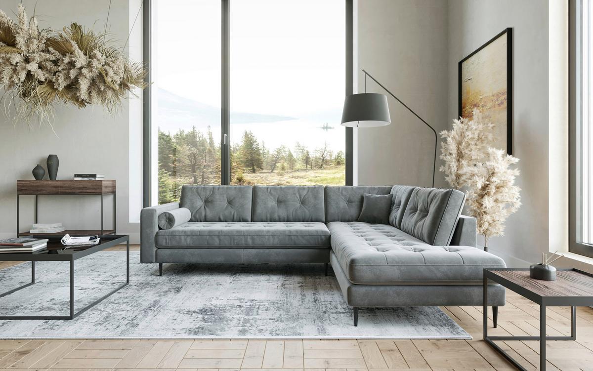 Ecksofa Scott - Edelstahlfarben/Anthrazit, Design, Textil (259/205cm) - Livetastic