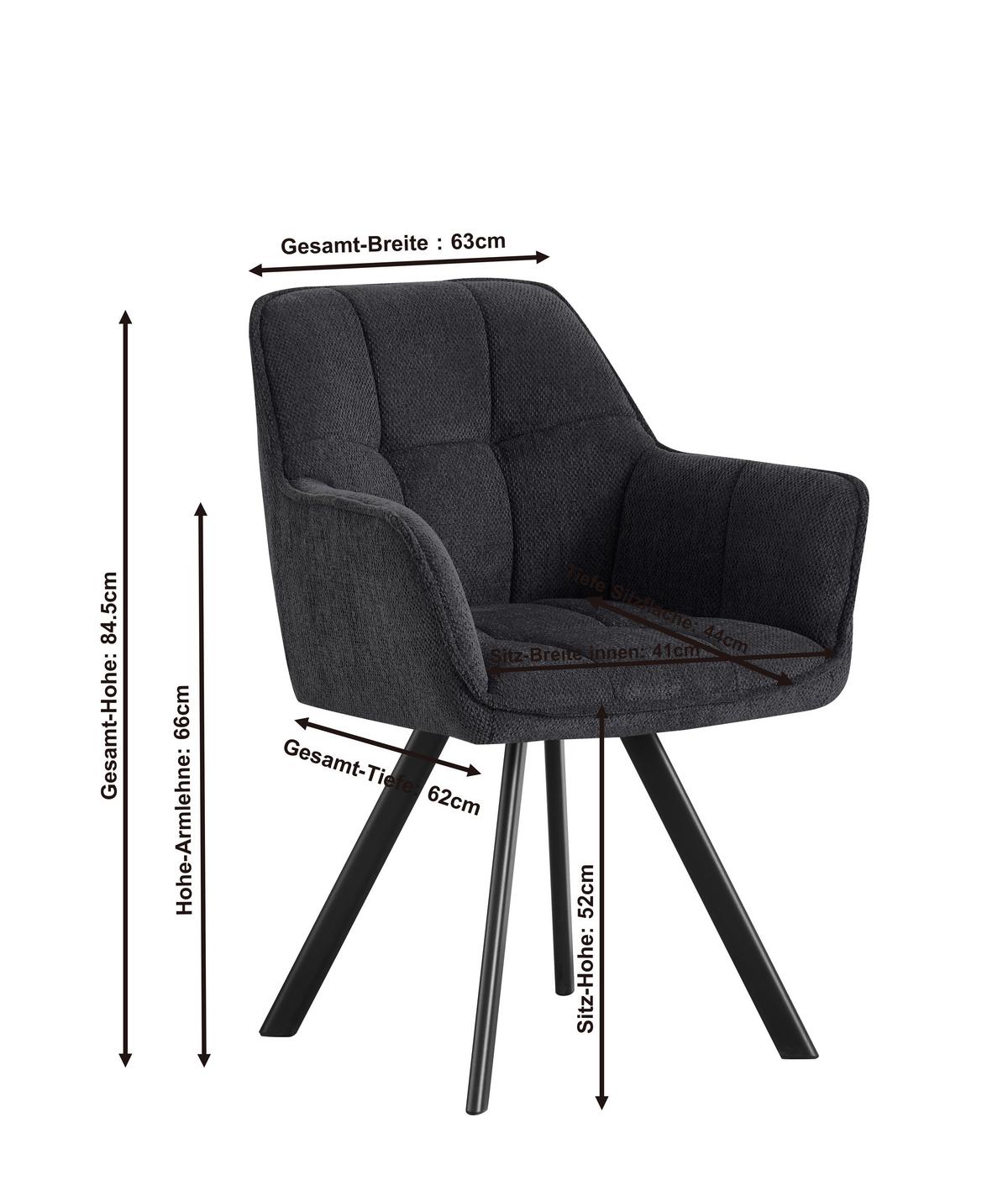 Armlehnstuhl Romy Dunkelgrau/schwarz Gepolstert - Dunkelgrau/Schwarz, MODERN, Textil/Metall (62/85/62cm)