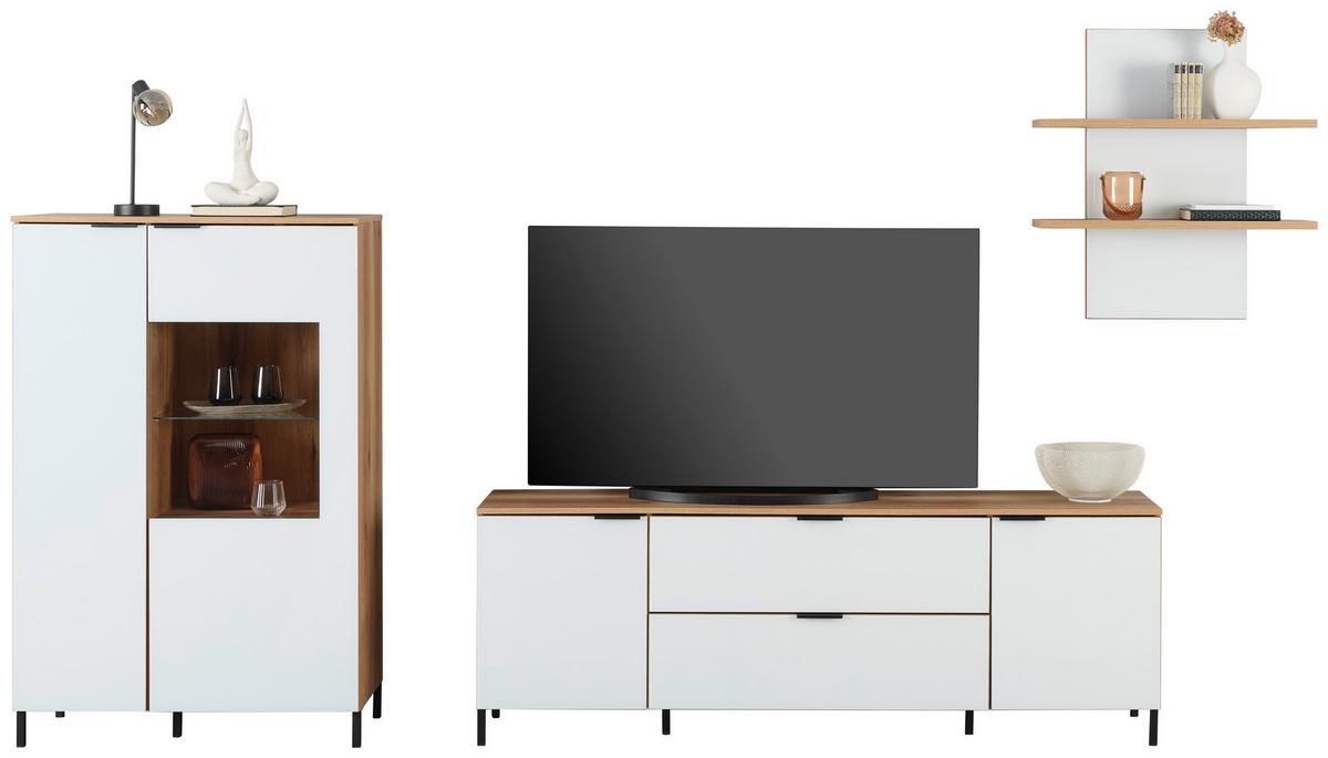 Tv-lowboard Austin 180 Cm Eichefarben/glasfront Weiß - Eichefarben/Schwarz, Trend, Glas/Holzwerkstoff (180/63/40cm)